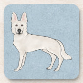 Wit Zwitsers Herder Wit GSD Cartoon Hond Blauw Bier Onderzetter (Voorkant)