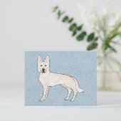 Wit Zwitsers Herder Wit GSD Cartoon Hond Blauw Briefkaart (Staand voorkant)