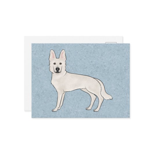 Wit Zwitsers Herder Wit GSD Cartoon Hond Blauw Briefkaart (Voorkant / Achterkant in situ)