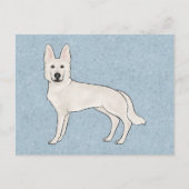 Wit Zwitsers Herder Wit GSD Cartoon Hond Blauw Briefkaart (Voorkant)