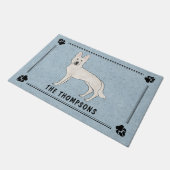 Wit Zwitsers Herder Wit GSD Cartoon Hond Blauw Deurmat (Schuin)