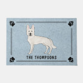 Wit Zwitsers Herder Wit GSD Cartoon Hond Blauw Deurmat (Voorkant)