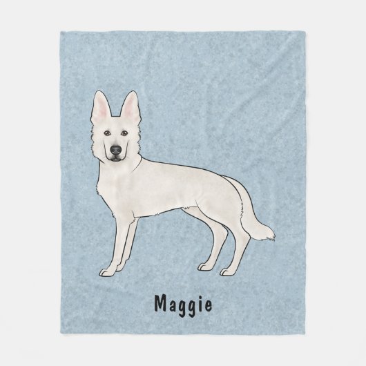 Wit Zwitsers Herder Wit GSD Cartoon Hond Blauw Fleece Deken (Voorkant)