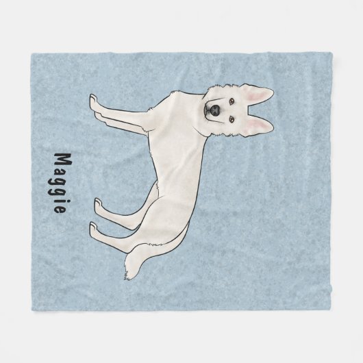 Wit Zwitsers Herder Wit GSD Cartoon Hond Blauw Fleece Deken (Voorkant (Horizontaal))