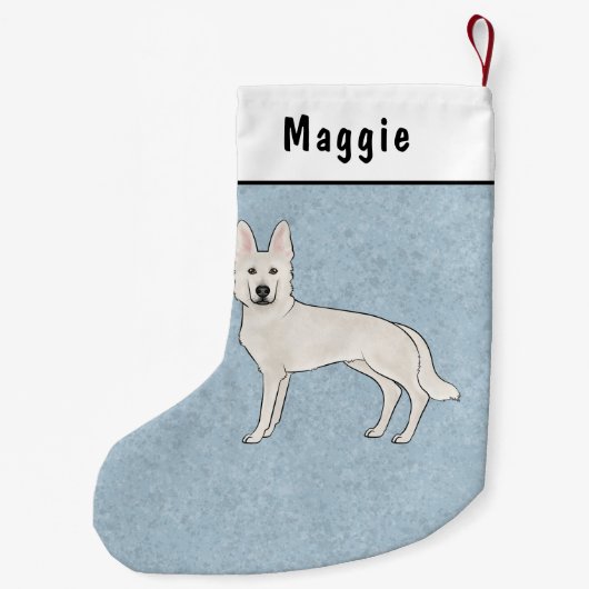 Wit Zwitsers Herder Wit GSD Cartoon Hond Blauw Kleine Kerstsok (Achterkant)