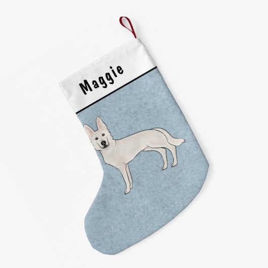 Wit Zwitsers Herder Wit GSD Cartoon Hond Blauw Kleine Kerstsok (Achterkant (Hangend))