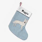 Wit Zwitsers Herder Wit GSD Cartoon Hond Blauw Kleine Kerstsok (Voorkant (Hangend))