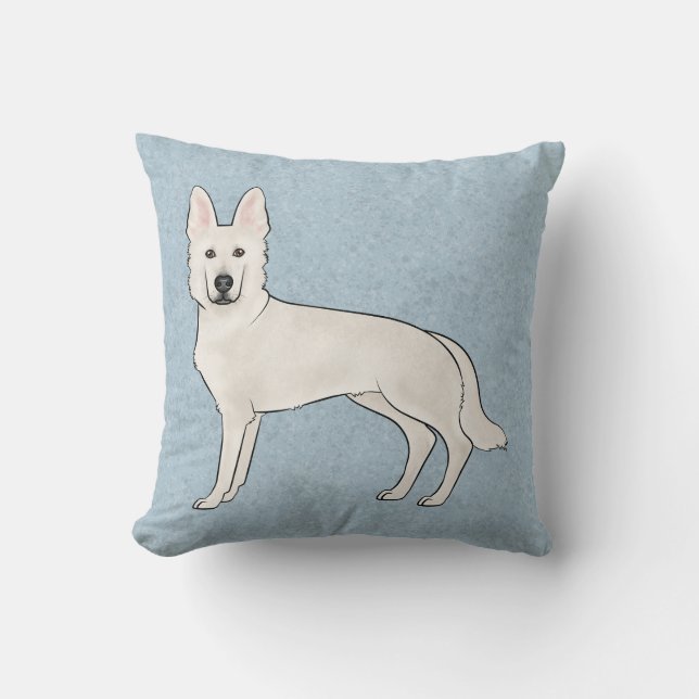Wit Zwitsers Herder Wit GSD Cartoon Hond Blauw Kussen (Voorkant)
