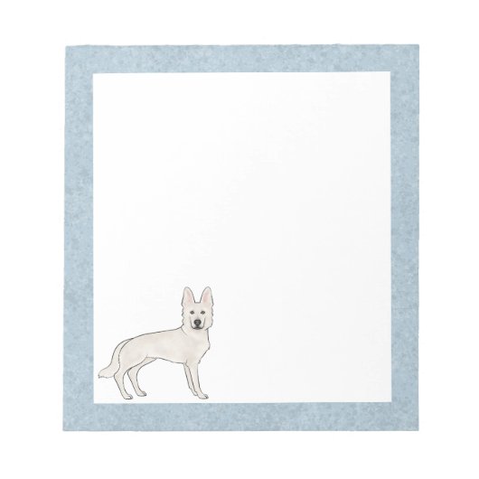 Wit Zwitsers Herder Wit GSD Cartoon Hond Blauw Notitieblok (Voorkant)