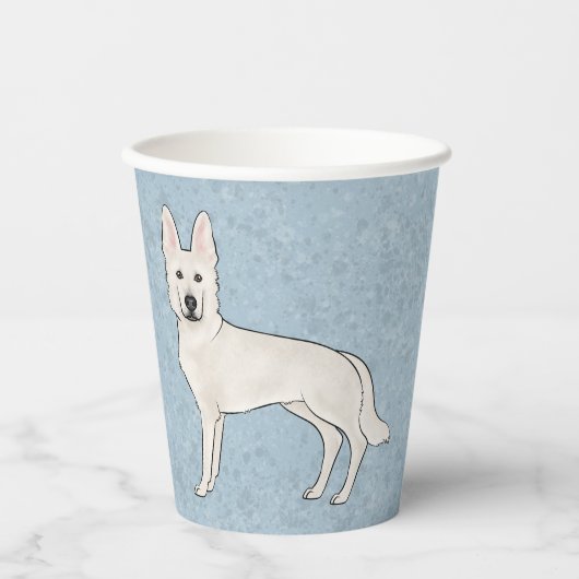 Wit Zwitsers Herder Wit GSD Cartoon Hond Blauw Papieren Bekers (Voorkant)
