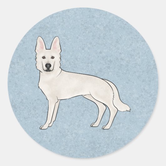 Wit Zwitsers Herder Wit GSD Cartoon Hond Blauw Ronde Sticker (Voorkant)