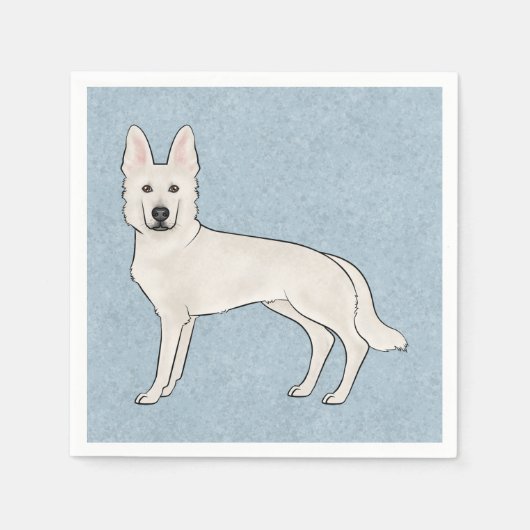 Wit Zwitsers Herder Wit GSD Cartoon Hond Blauw Servet (Voorkant)