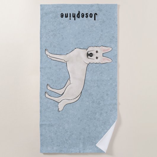 Wit Zwitsers Herder Wit GSD Cartoon Hond Blauw Strandlaken (Voorkant)