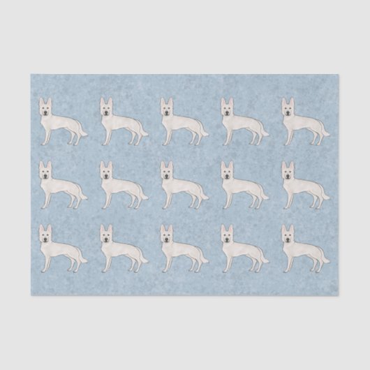 Wit Zwitsers Herder Wit GSD Hond Patroon Blauw Tissuepapier (Voorkant)