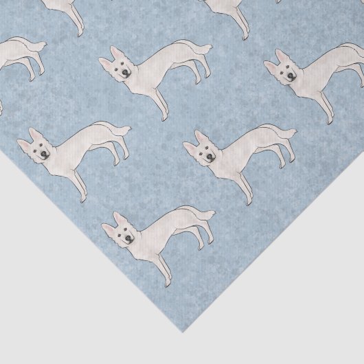 Wit Zwitsers Herder Wit GSD Hond Patroon Blauw Tissuepapier (Detail)