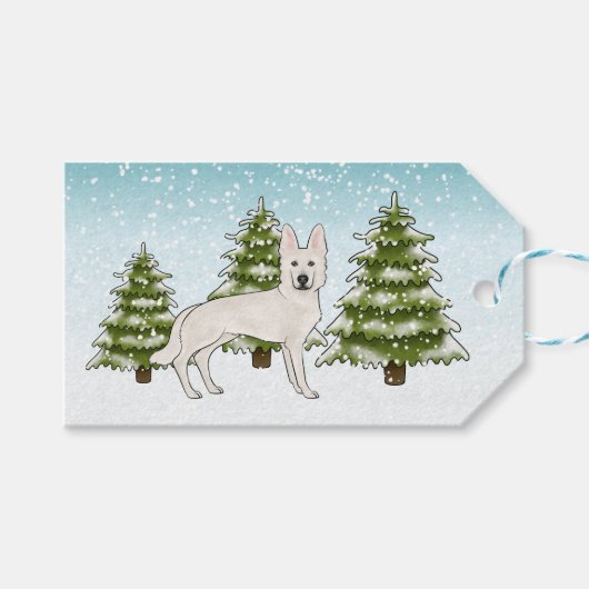 Wit Zwitsers Herder Wit GSD Hond Winterbos Cadeaulabel (Voorkant (Horizontaal))