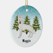 Wit Zwitsers Herder Wit GSD Hond Winterbos Keramisch Ornament (Rechts)