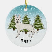 Wit Zwitsers Herder Wit GSD Hond Winterbos Keramisch Ornament (Voorkant)