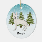 Wit Zwitsers Herder Wit GSD Hond Winterbos Keramisch Ornament (Links)