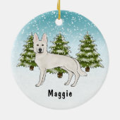 Wit Zwitsers Herder Wit GSD Hond Winterbos Keramisch Ornament (Achterkant)