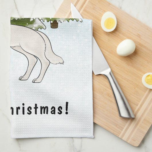 Wit Zwitsers Herder Wit GSD Hond Winterbos Theedoek (Quarter Fold)