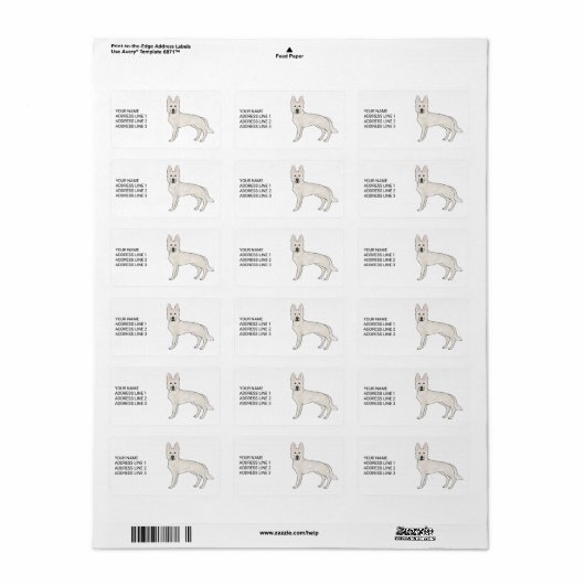 Wit Zwitsers Herder Wit GSD Met Aangepaste Tekst Etiket (Full Sheet)