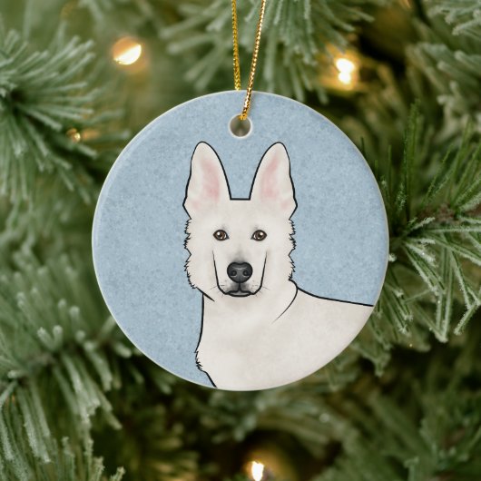 Wit Zwitsers Herder Wit GSD Schattige Hondenkop Bl Keramisch Ornament (Boom)