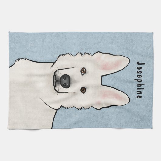 Wit Zwitsers Herder Wit GSD Schattige Hondenkop Bl Theedoek (Horizontaal)