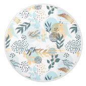 Witblauw goud botanisch foliepatroon keramische knop (Voorkant)