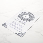 Witblauwe bruiloft met zilverbladeren folie uitnodiging (Gedraaid)