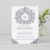 Witblauwe bruiloft met zilverbladeren folie uitnodiging (Staand Voorkant)