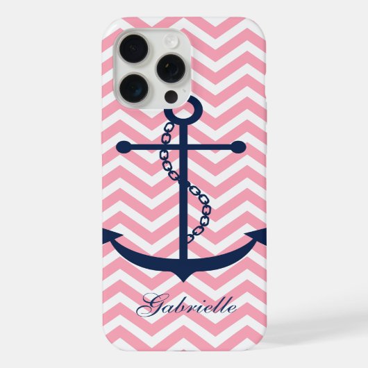 Witblauwe en roze Zigzag Pattern Anchor iPhone Hoesje (Achterkant)