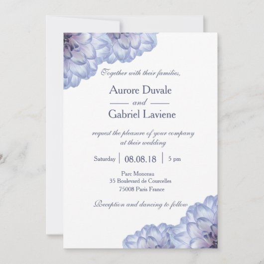 Witblauwe lila bloemen bruiloft kaart (Voorkant)