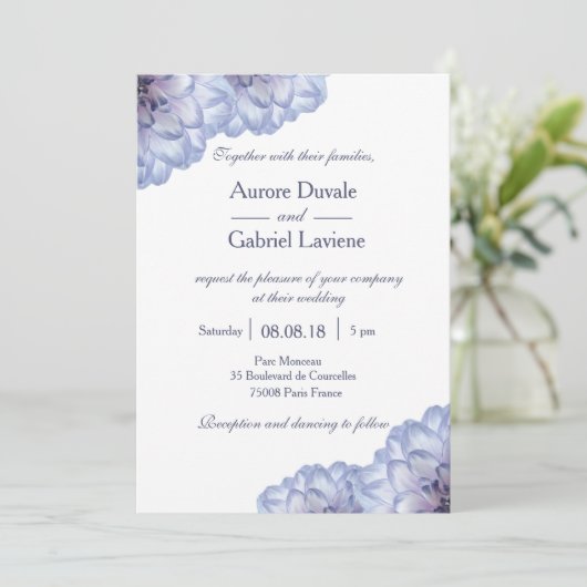 Witblauwe lila bloemen bruiloft kaart (Staand voorkant)