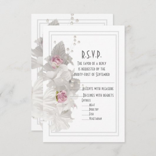 Witbloemflorale bruiloft RSVP kaartje (Voorkant / Achterkant)