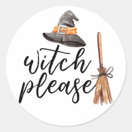 Witch Alsjeblieft Broom Ronde Sticker