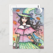 Witch and 3 Cats Briefkaart beroemd gemaakt door M (Voorkant / Achterkant)