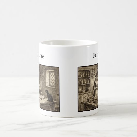 Witch and Black Cat making potion Custom Name Koffiemok (Center)