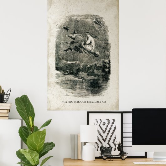 Witch Antiek Halloween Witches op Brooms Poster (Thuiskantoor)