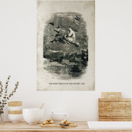 Witch Antiek Halloween Witches op Brooms Poster (Keuken)