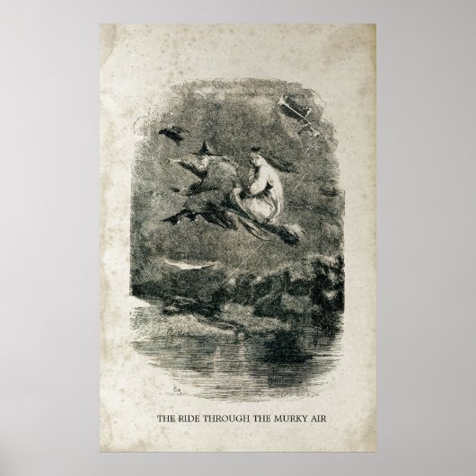 Witch Antiek Halloween Witches op Brooms Poster (Voorkant)