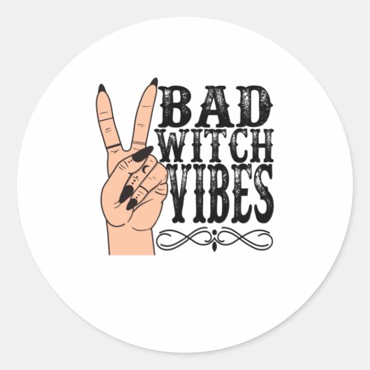 Witch Apparel Bad Witch Vibes Witch Hand Hal Ronde Sticker (Voorkant)