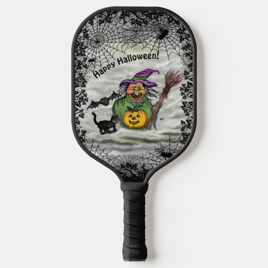 Witch, Bat, Cat en Pumpkin, Happy Halloween! Pickleball Paddle (Voorkant)