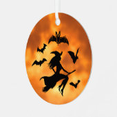 Witch Bats Moon Metalen Ornament (Voorkant links)