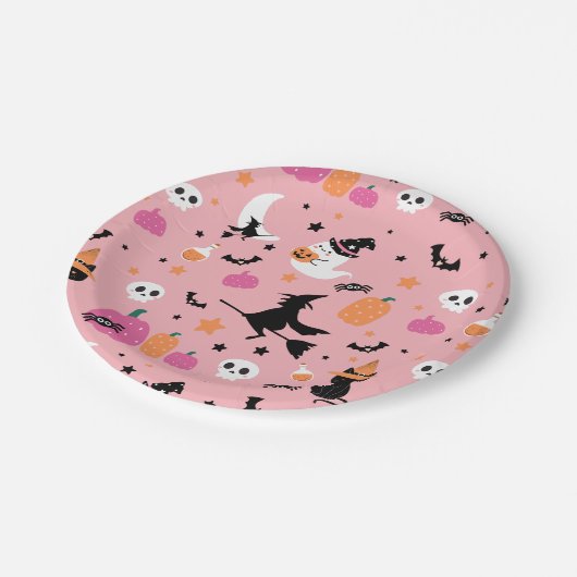 Witch Bats Spinnen Geest Pompoen Halloween Patroon Papieren Bordje (Gekanteld)