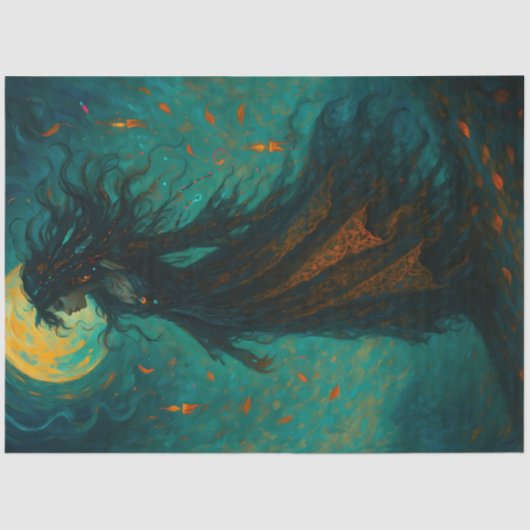 Witch Beneath the Moon – Gothic Decoupage Paper Tissuepapier (Voorkant)