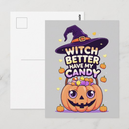 Witch Better Have My Snoep - Schattigee Kawaii Hal Briefkaart (Voorkant / Achterkant)