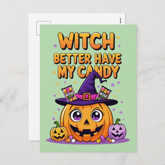 Witch Better Have My Snoep - Schattigee Kawaii Hal Feestdagenkaart (Voorkant / Achterkant)