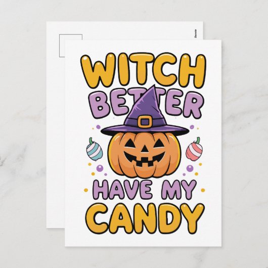 Witch Better Have My Snoep - Schattigee Kawaii Hal Feestdagenkaart (Voorkant / Achterkant)