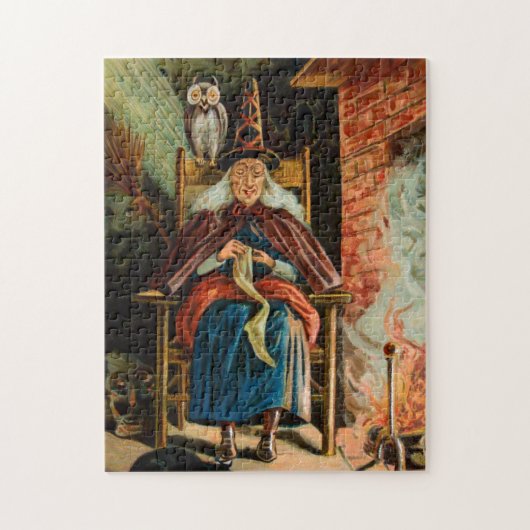 Witch bij Fireplace Legpuzzel (Verticaal)